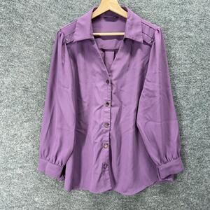 Bloomchic Shirt Women 14-16 Purple Button Up Collared Long Sleeve Casual Solid